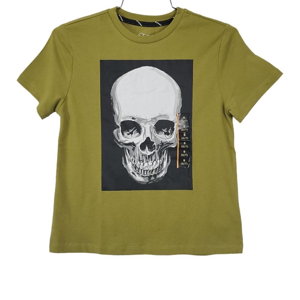 💎443 Art Class Skull Graphic Short Sleeve Green T-Shirt